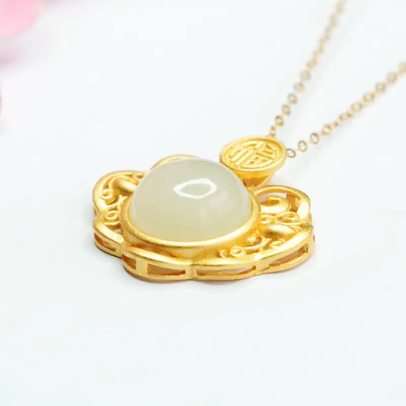 Guan Yu S925 Silver Inlaid White Jade Necklace — feature 8