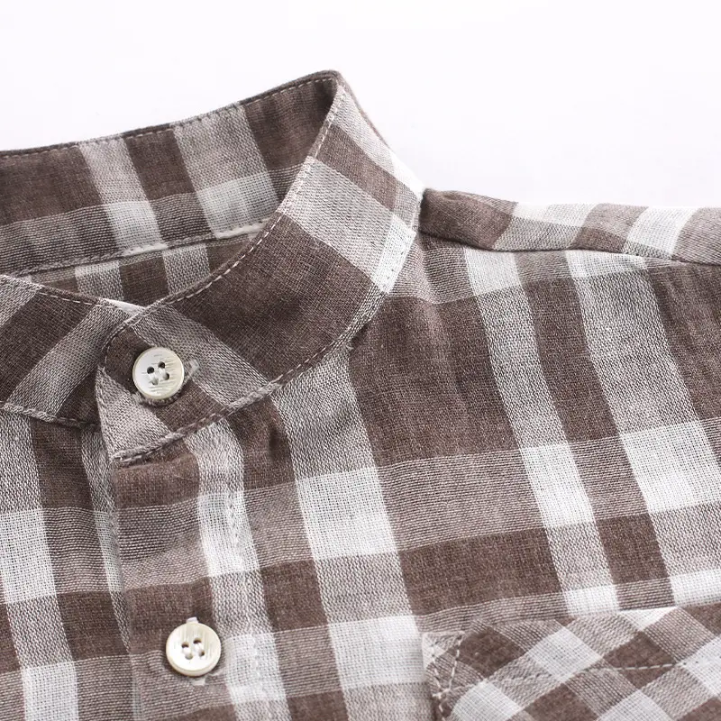 Boys Plaid Long Sleeve Shirt Brown White Medium Small - Image 4