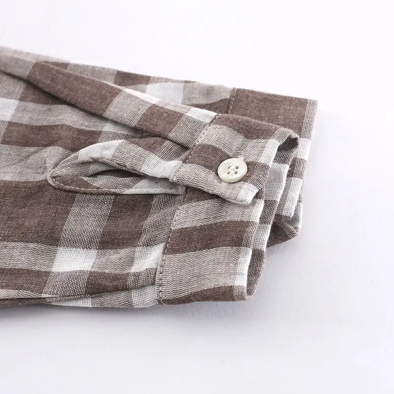 Boys Plaid Long Sleeve Shirt Brown White Medium Small - Image 5