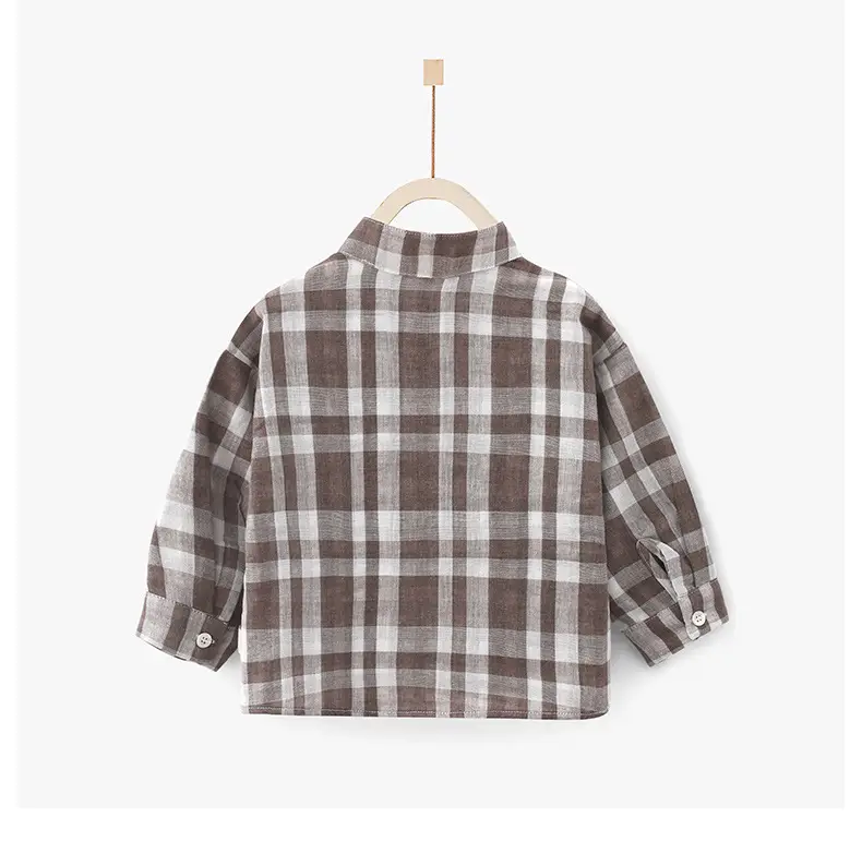 Boys Plaid Long Sleeve Shirt Brown White Medium Small — feature 2