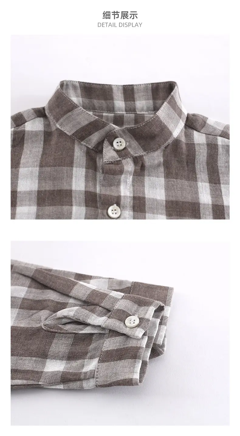 Boys Plaid Long Sleeve Shirt Brown White Medium Small — feature 4
