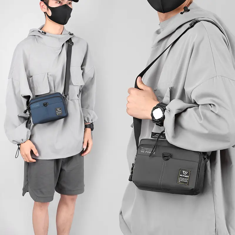 Men's Green Nylon Crossbody Bag Small Square Design