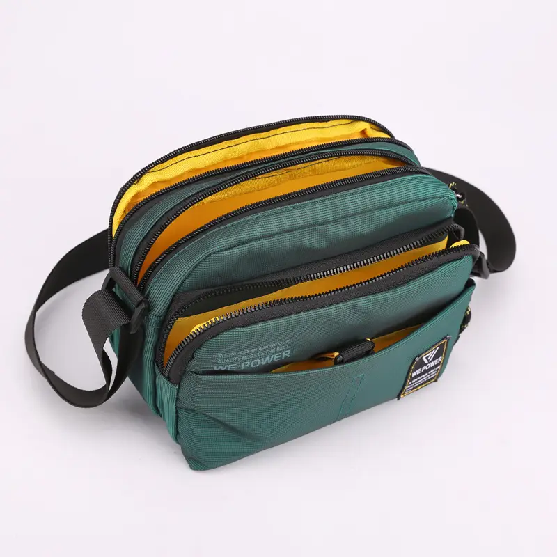 Men's Green Nylon Crossbody Bag Small Square Design