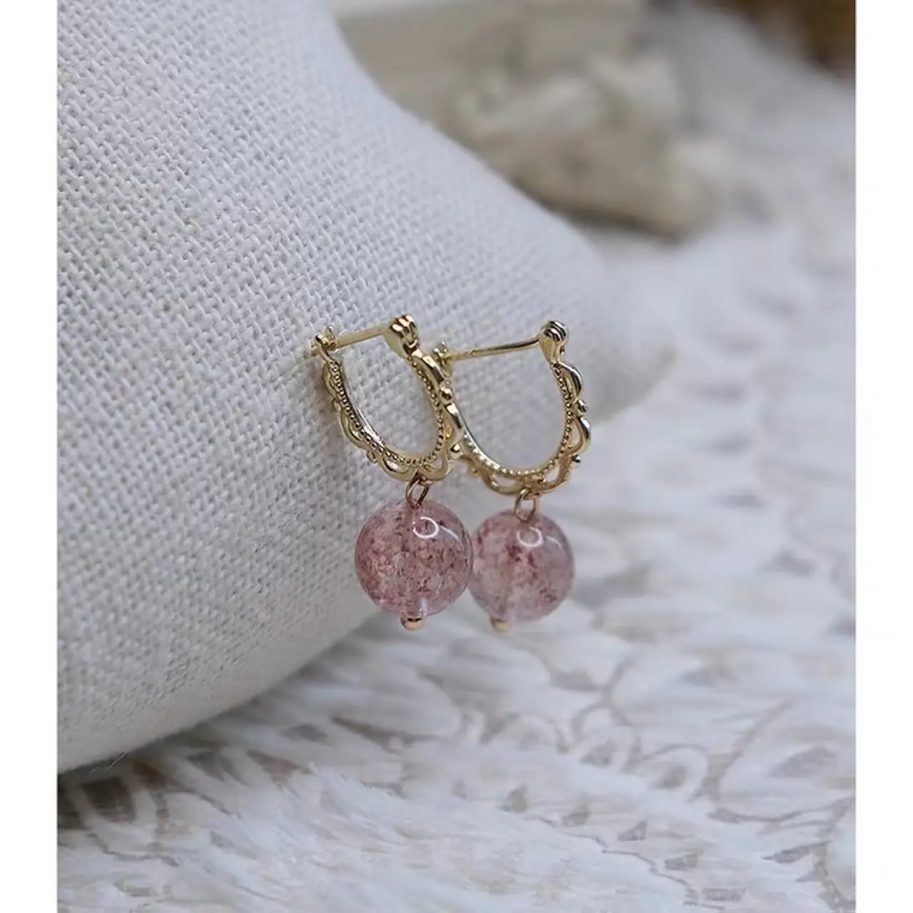 Natural Pink Crystal Earrings with Silver Buckle - Image 2