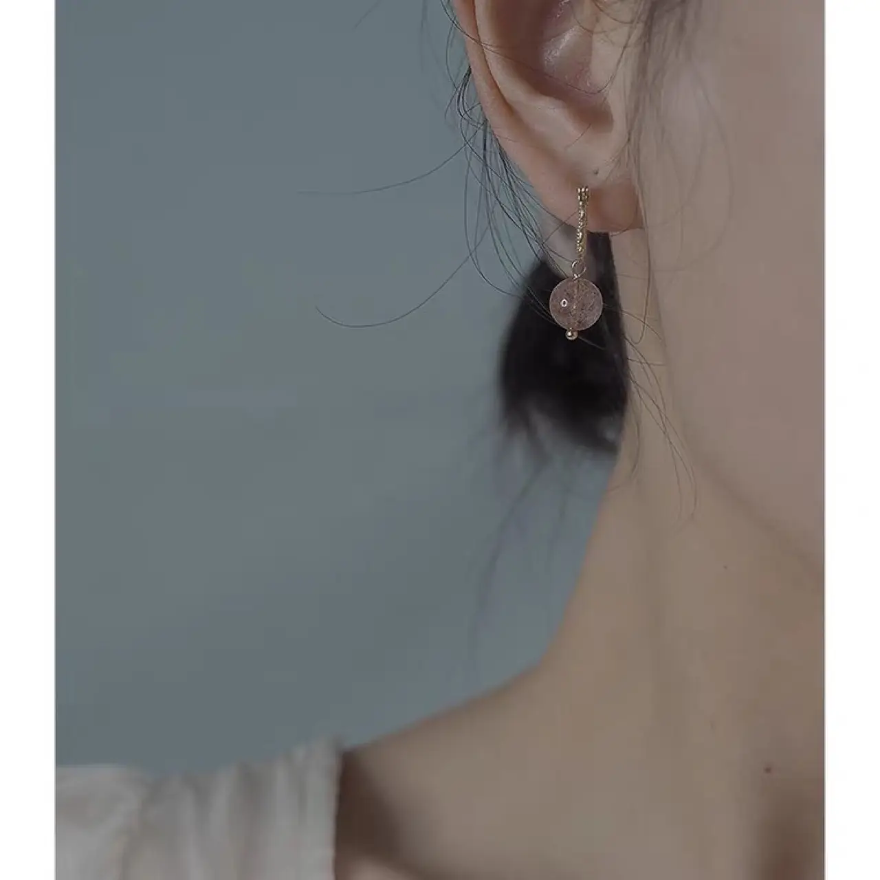 Natural Pink Crystal Earrings with Silver Buckle - Image 4