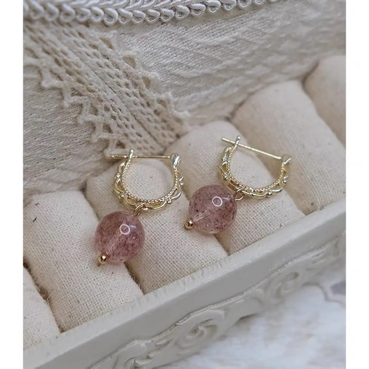 Natural Pink Crystal Earrings with Silver Buckle - Image 5