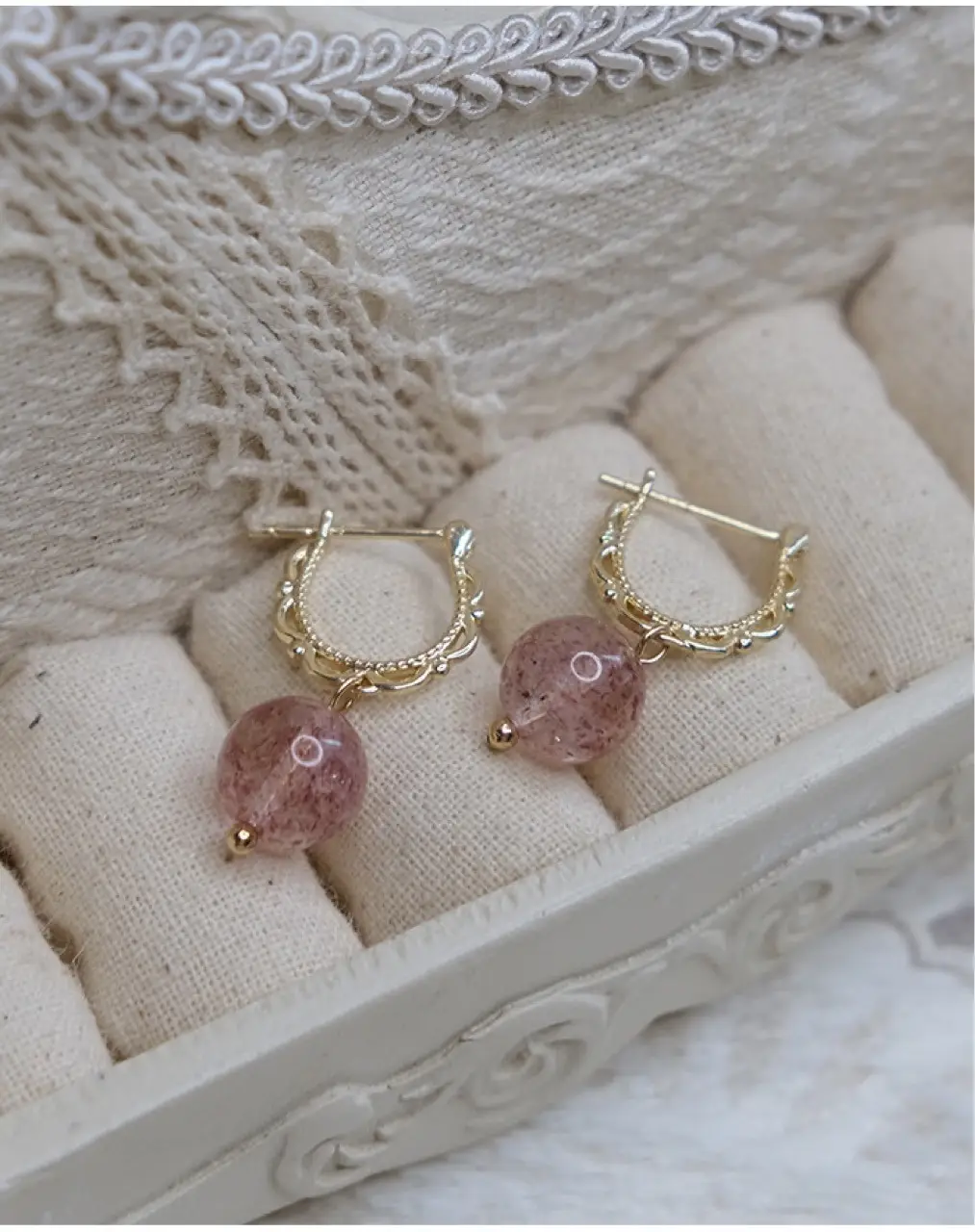 Natural Pink Crystal Earrings with Silver Buckle — feature 10