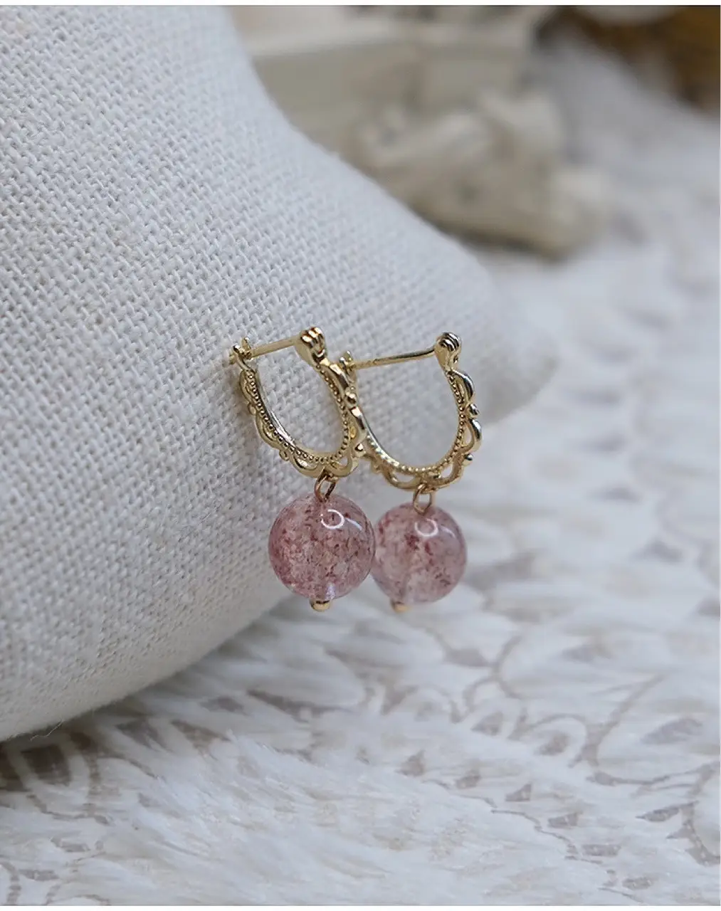 Natural Pink Crystal Earrings with Silver Buckle — feature 7