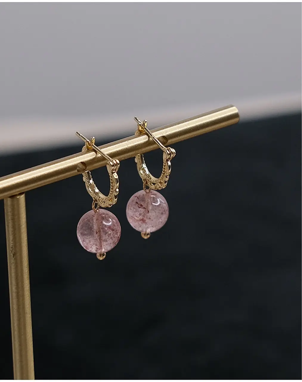 Natural Pink Crystal Earrings with Silver Buckle — feature 8