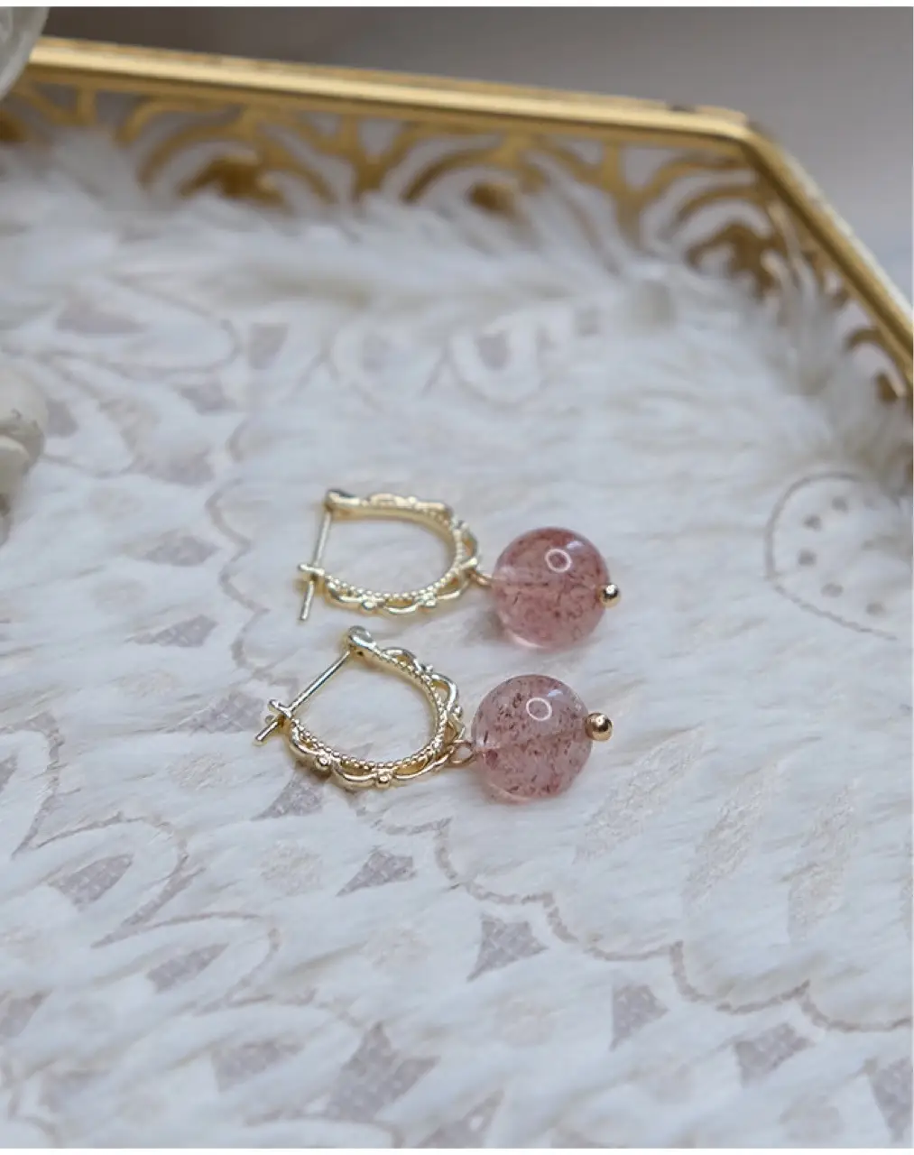 Natural Pink Crystal Earrings with Silver Buckle — feature 9