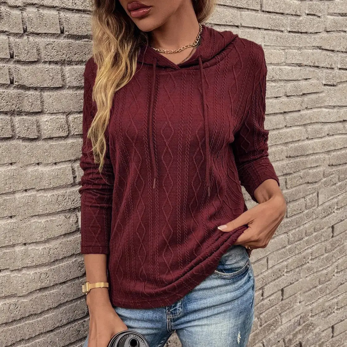 2022 Black Long Sleeve Hooded T-Shirt Women - Image 5