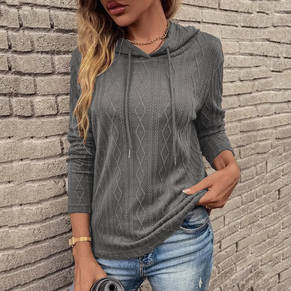 2022 Black Long Sleeve Hooded T-Shirt Women - Image 6