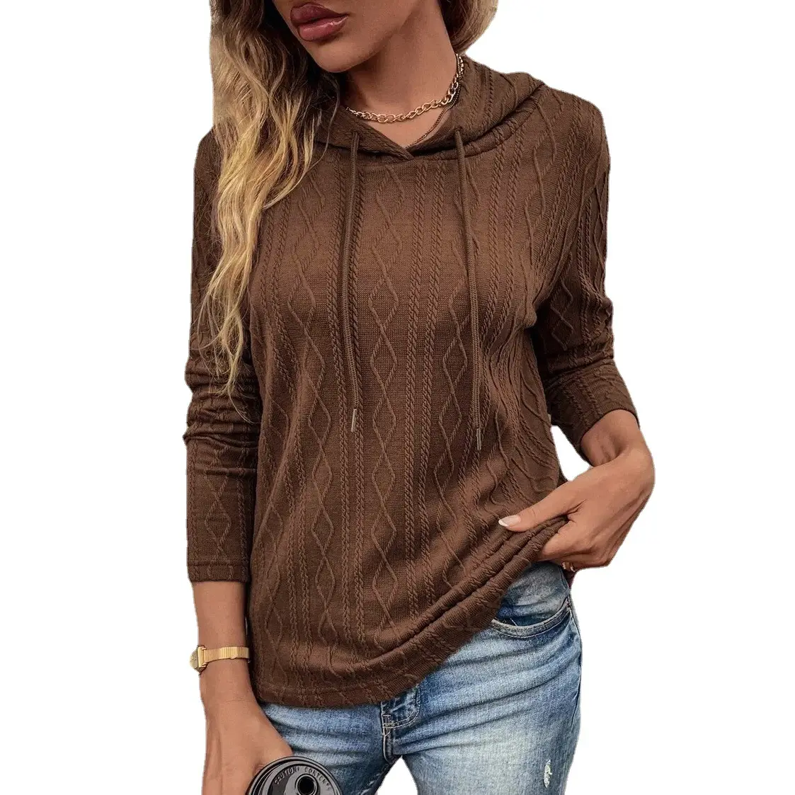 2022 Black Long Sleeve Hooded T-Shirt Women - Image 8