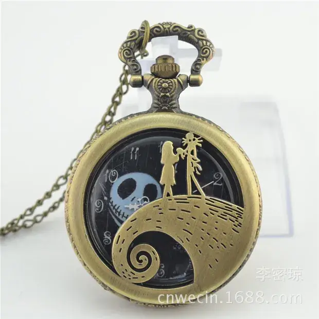 Cross Mirror Pocket Watch Necklace with Ghost Head Design — feature 12