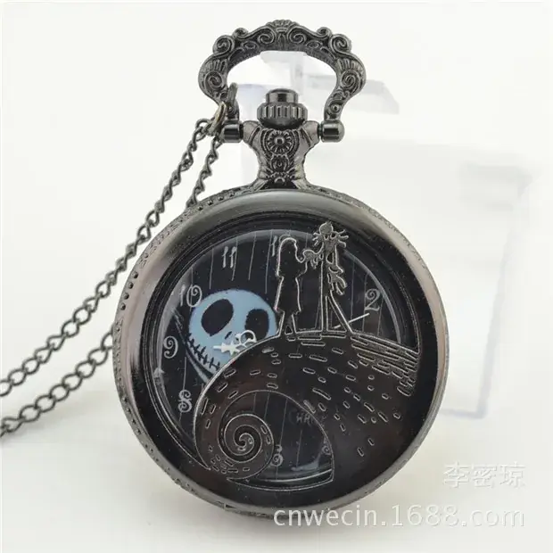 Cross Mirror Pocket Watch Necklace with Ghost Head Design — feature 13