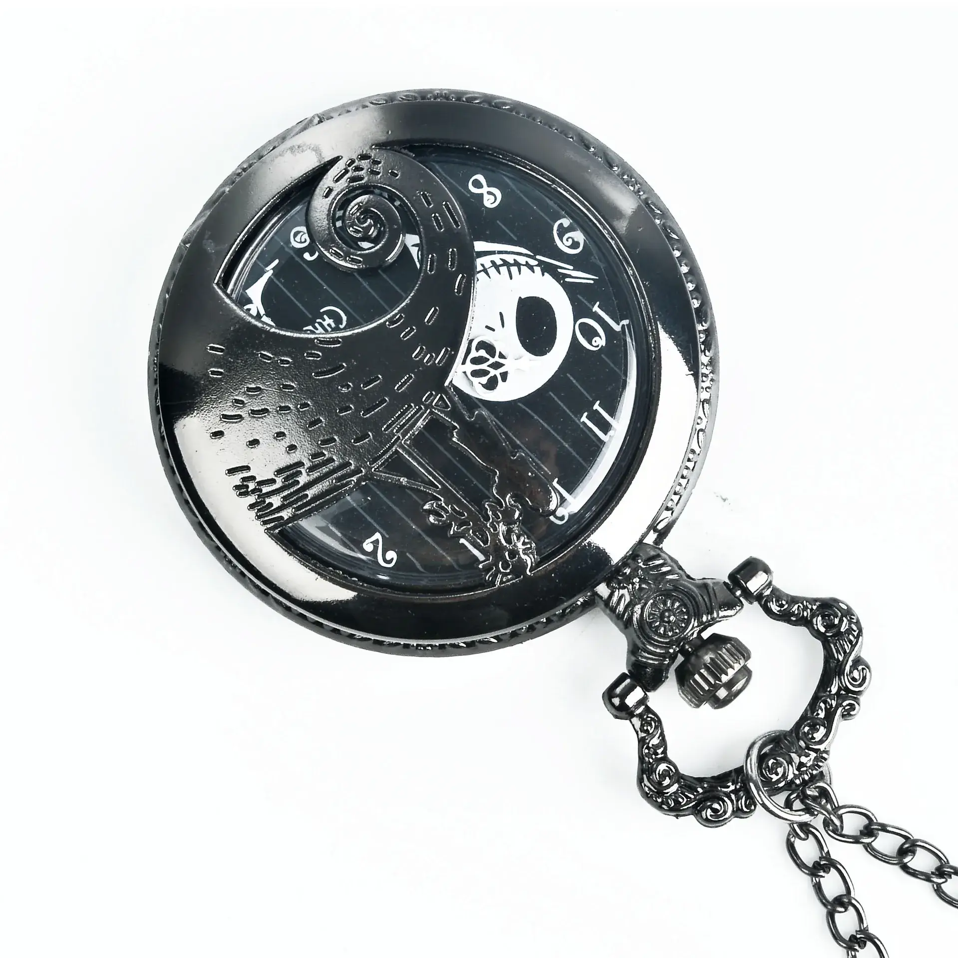 Cross Mirror Pocket Watch Necklace with Ghost Head Design — feature 5