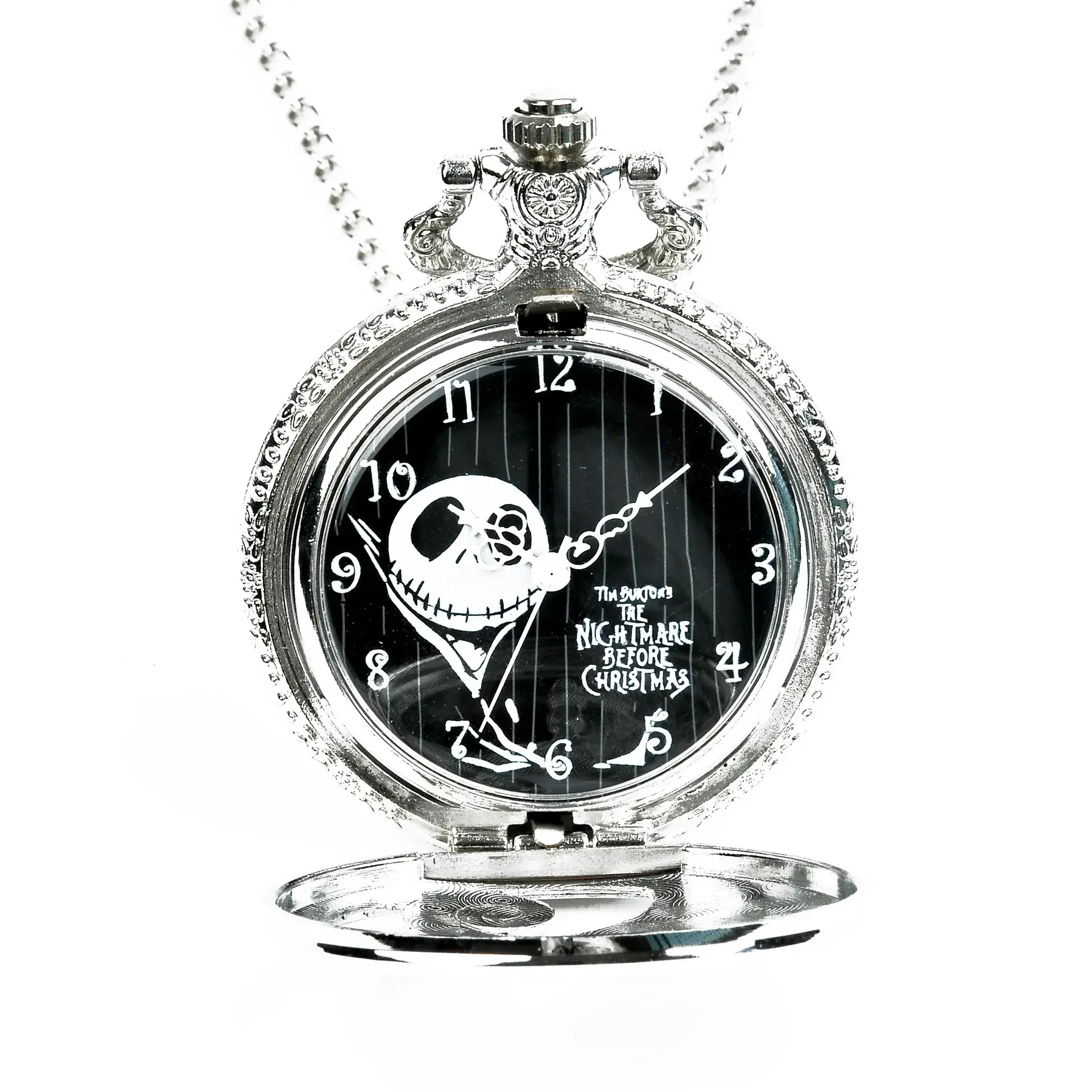 Cross Mirror Pocket Watch Necklace with Ghost Head Design — feature 7