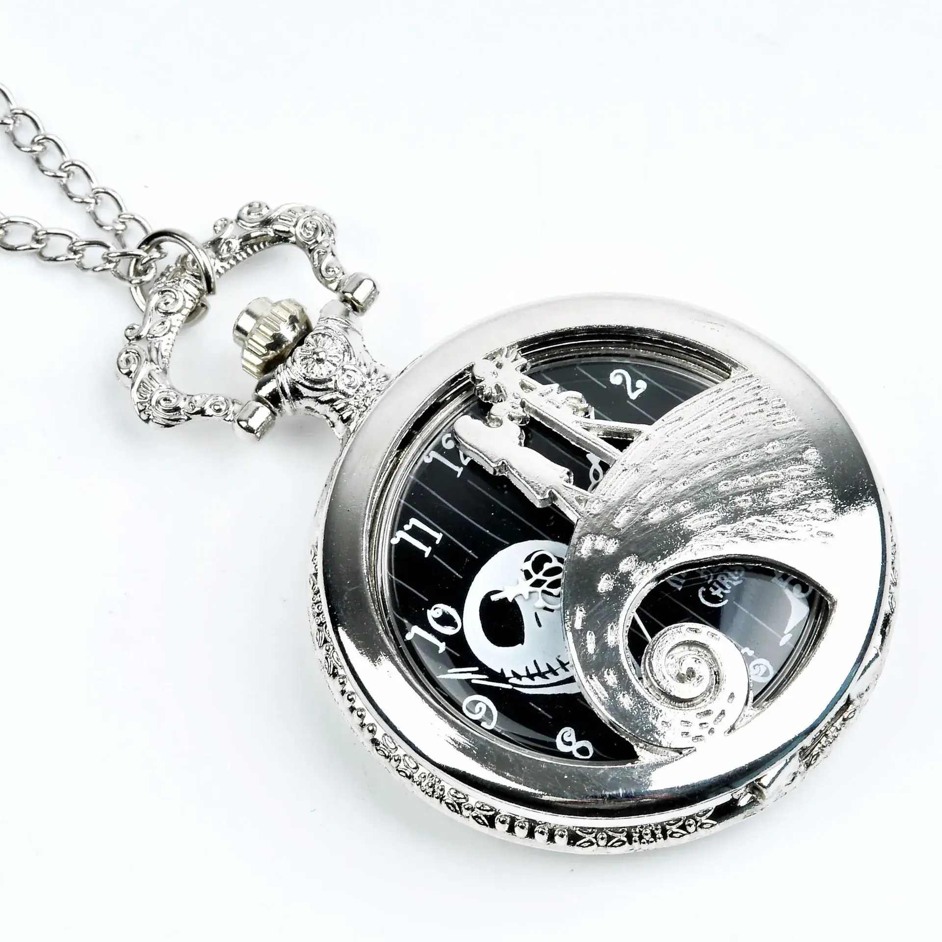 Cross Mirror Pocket Watch Necklace with Ghost Head Design — feature 9