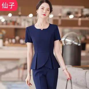 Women's Light Blue Vest Shirt Business Suit Set — feature 9