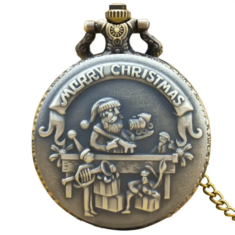 Retro Quartz Pocket Watch with Santa Design - Image 2