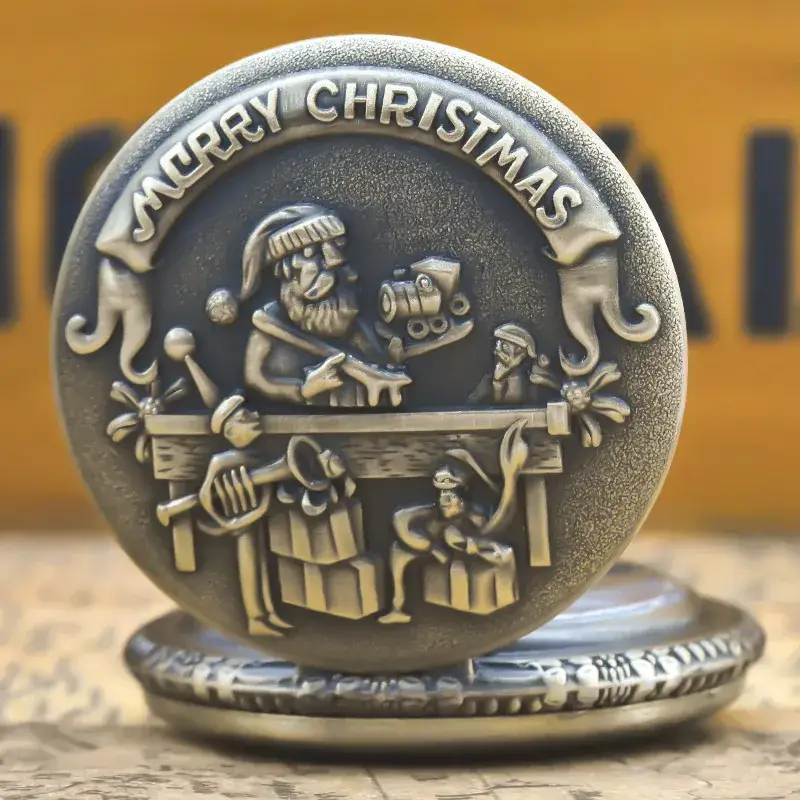 Retro Quartz Pocket Watch with Santa Design - Image 4