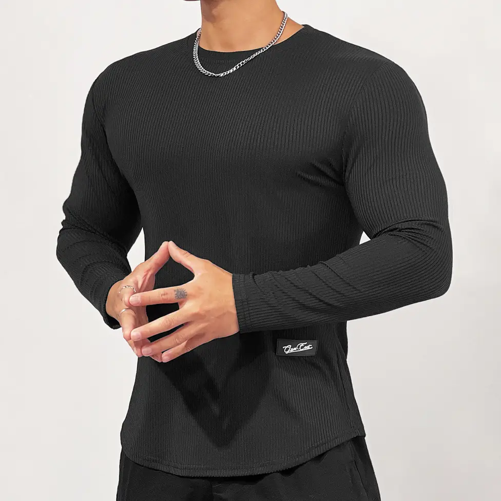 Men's Black Elastic Long Sleeve Training Top - Image 4
