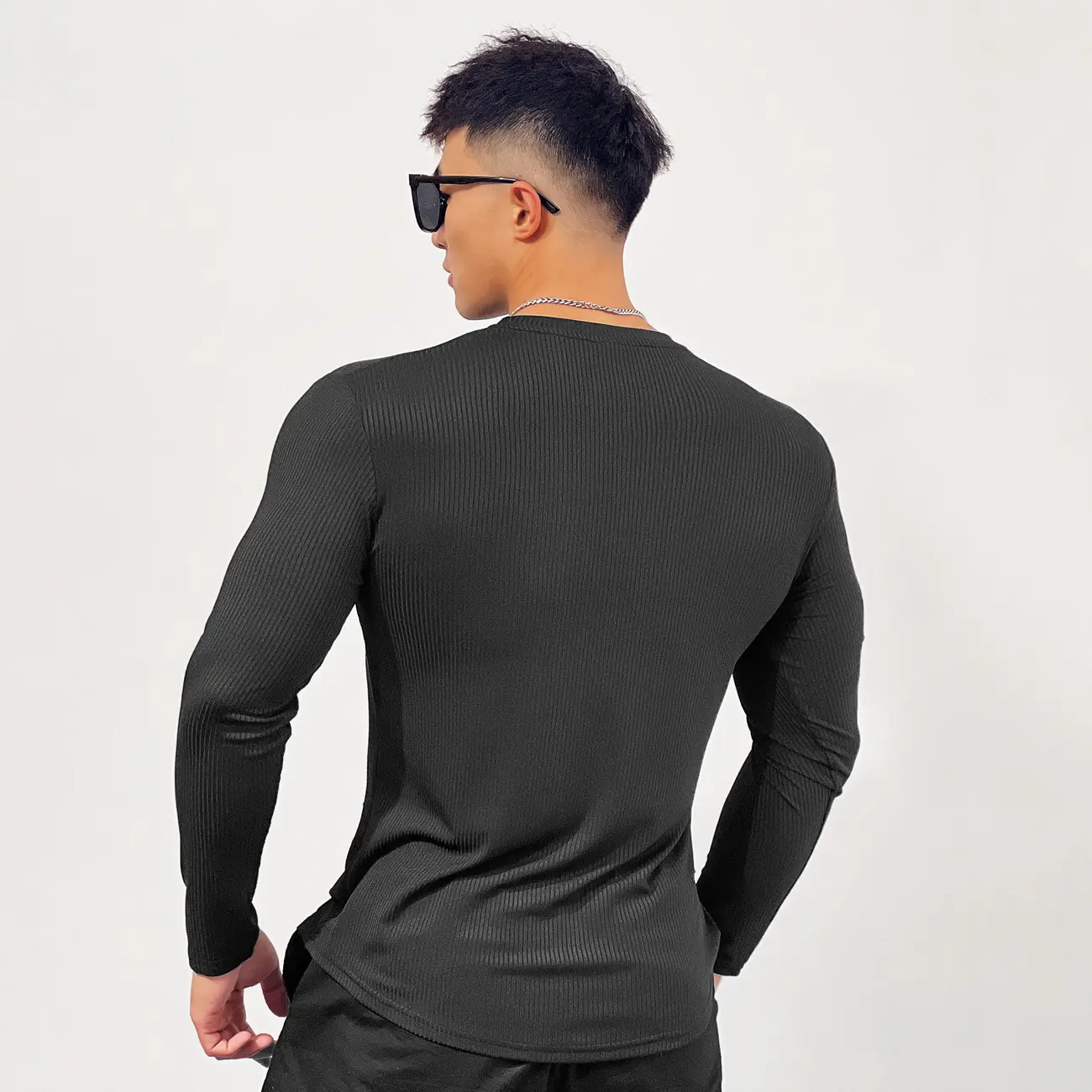 Men's Black Elastic Long Sleeve Training Top - Image 6