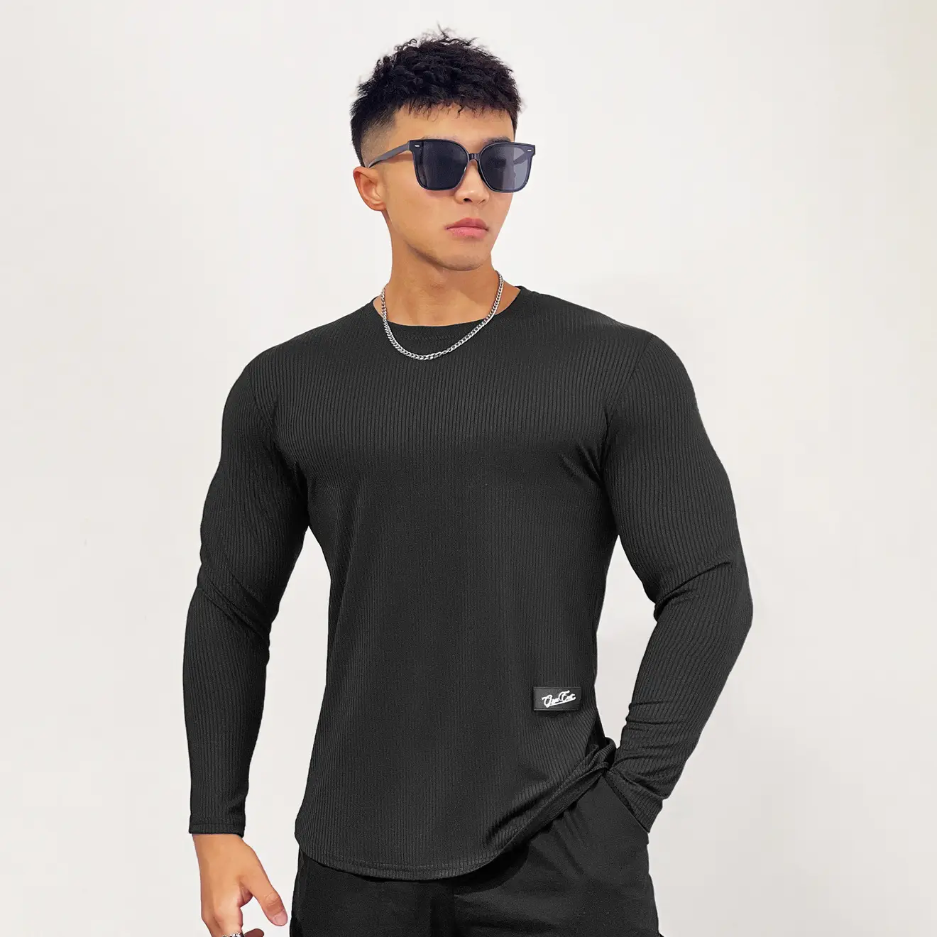 Men's Black Elastic Long Sleeve Training Top - Image 7