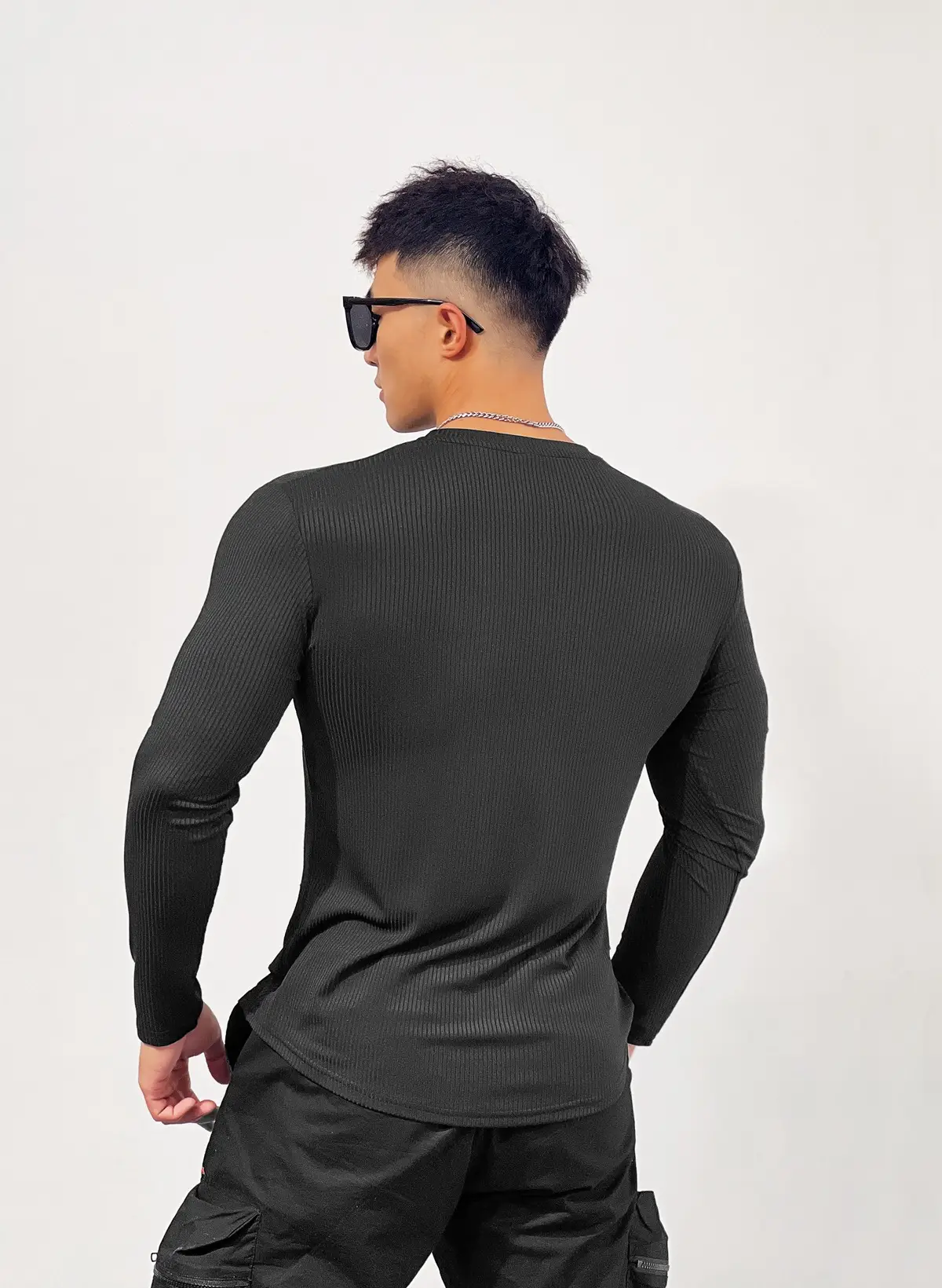 Men's Black Elastic Long Sleeve Training Top — feature 11