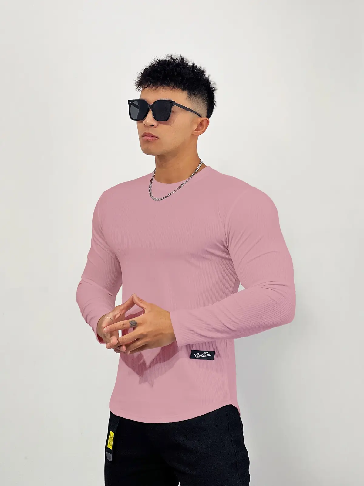 Men's Black Elastic Long Sleeve Training Top — feature 13