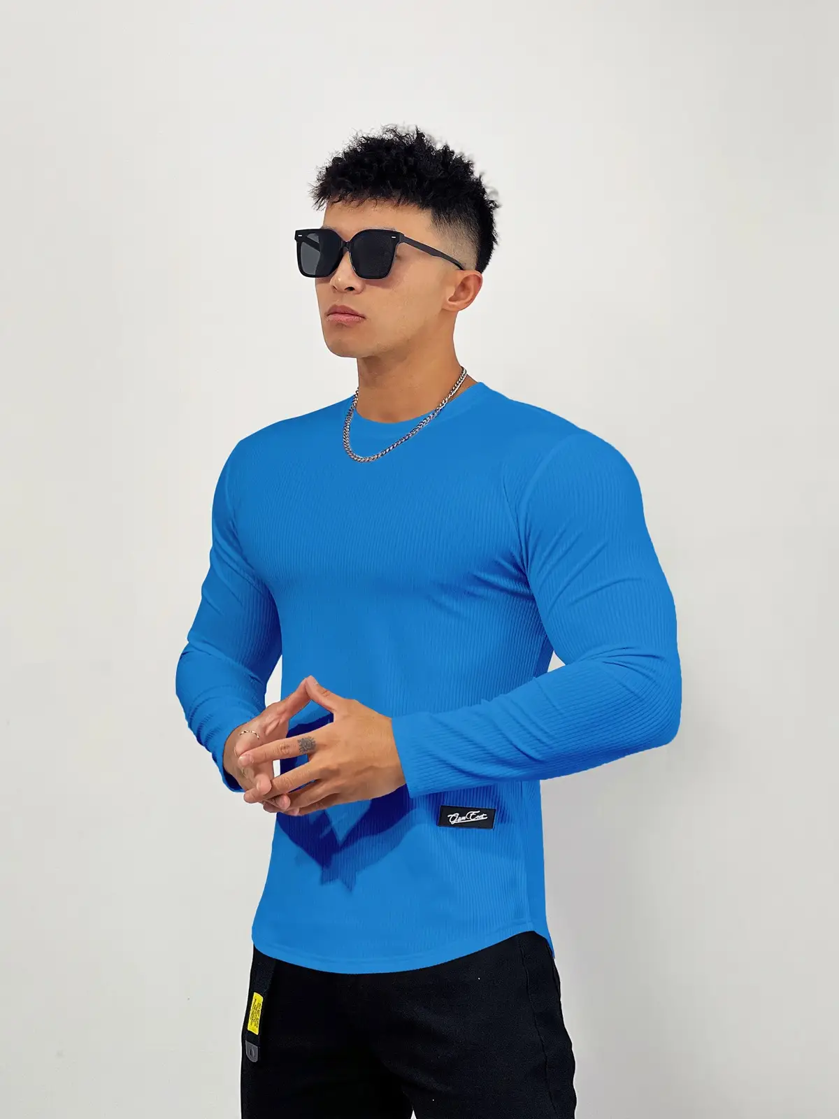 Men's Black Elastic Long Sleeve Training Top — feature 14