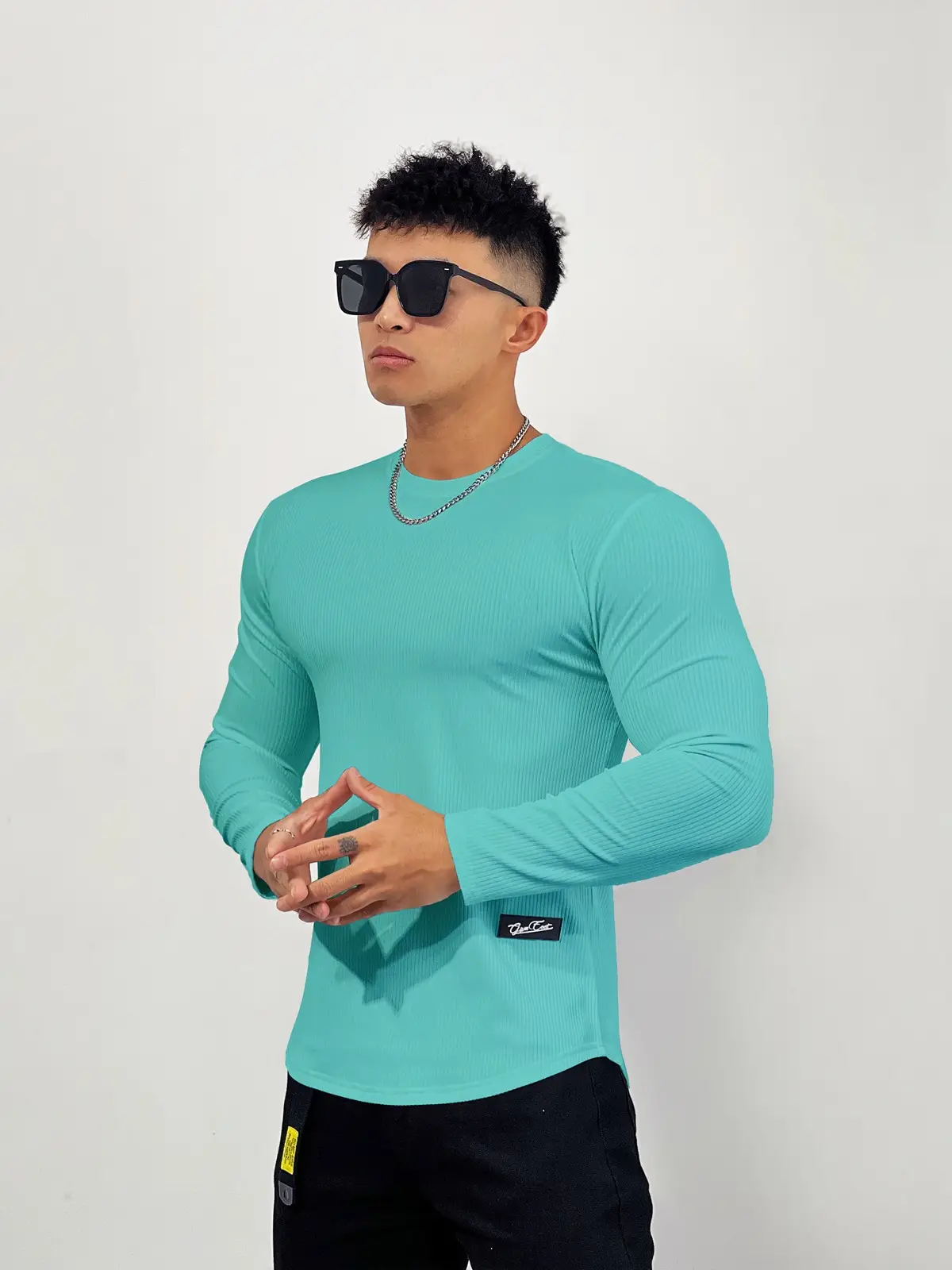 Men's Black Elastic Long Sleeve Training Top — feature 15