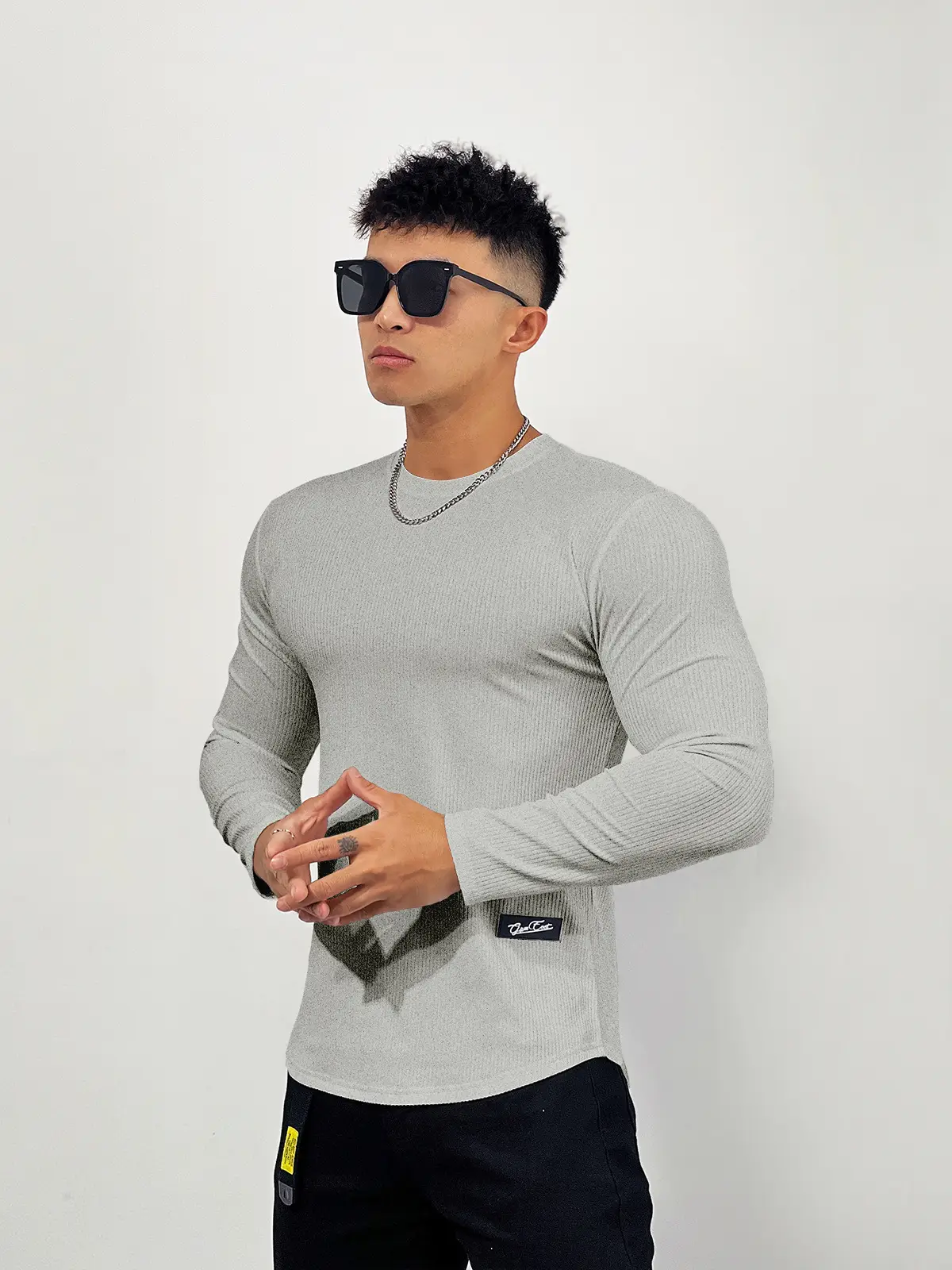 Men's Black Elastic Long Sleeve Training Top — feature 16