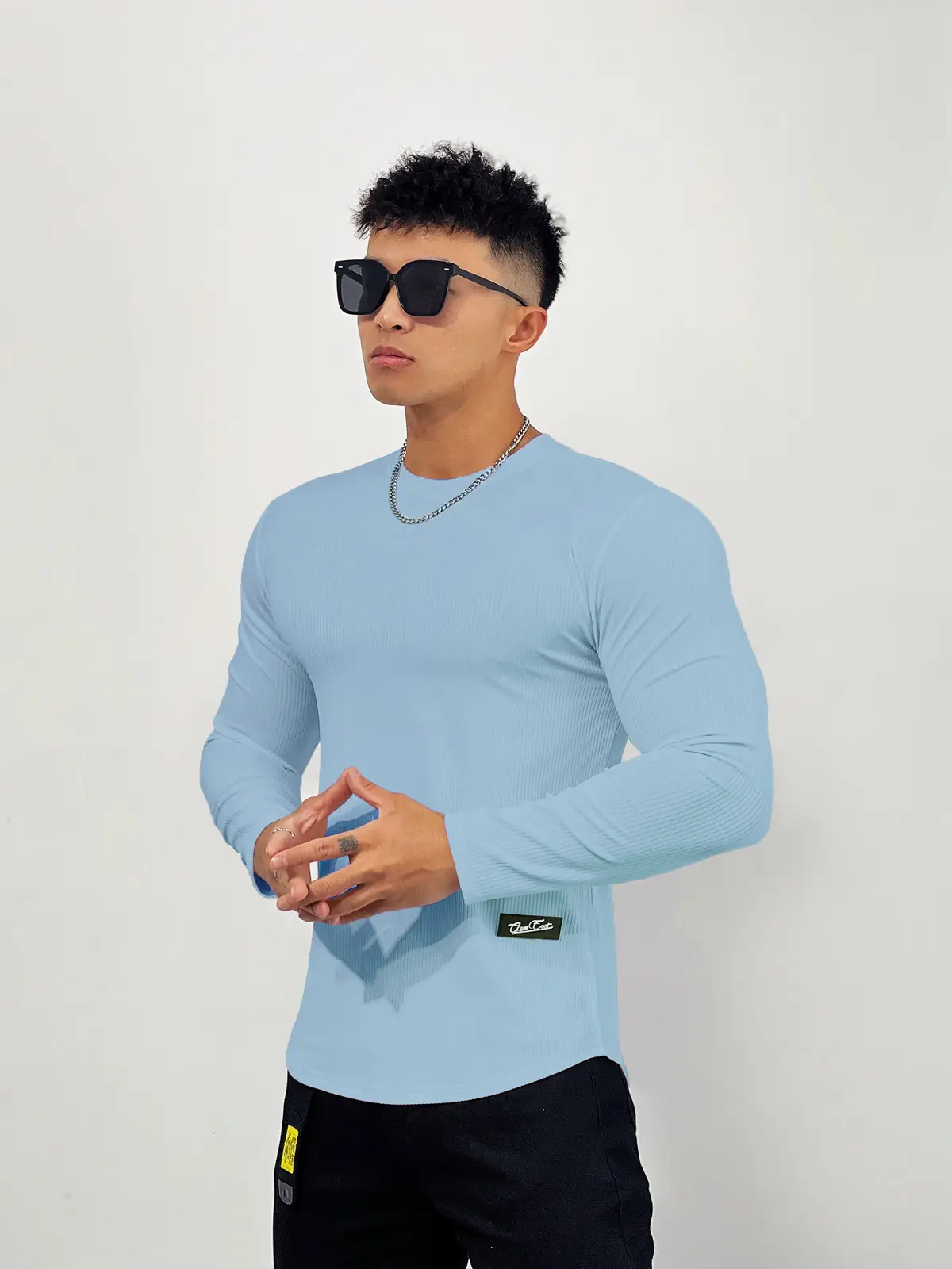 Men's Black Elastic Long Sleeve Training Top — feature 5