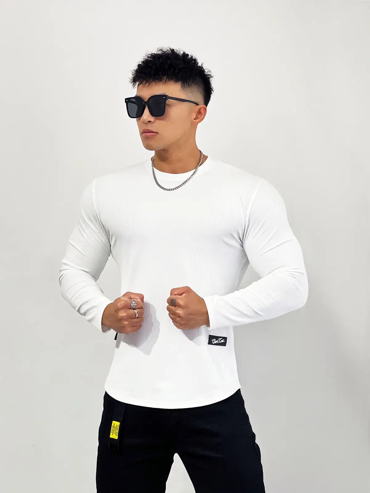 Men's Black Elastic Long Sleeve Training Top — feature 6