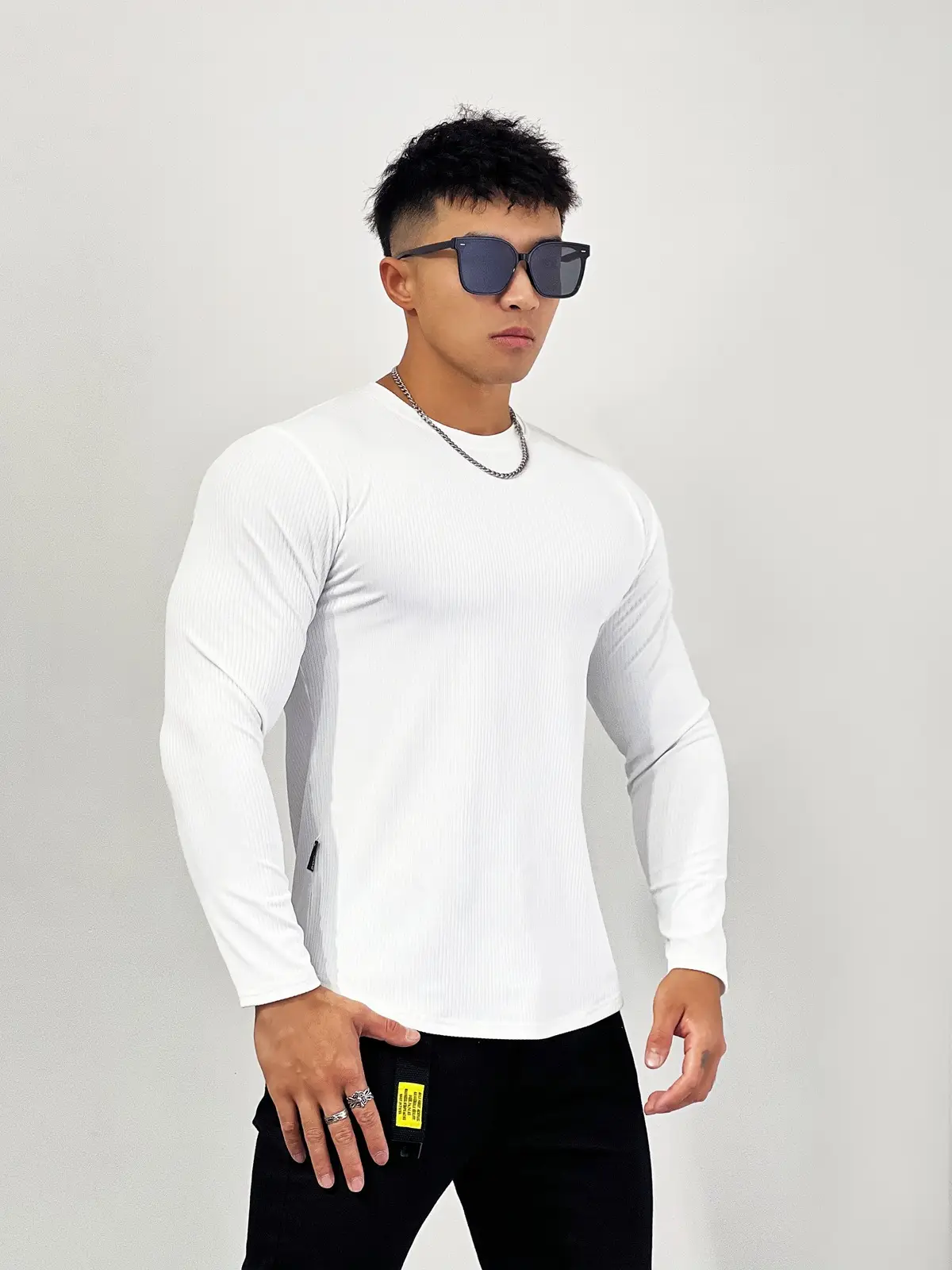 Men's Black Elastic Long Sleeve Training Top — feature 7