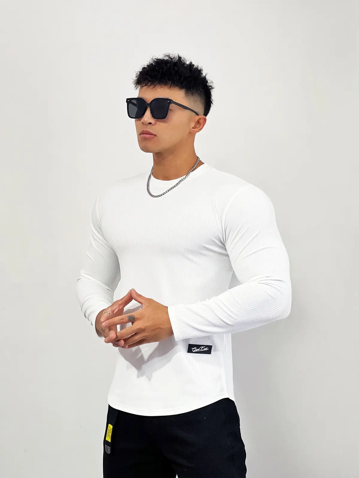 Men's Black Elastic Long Sleeve Training Top — feature 8