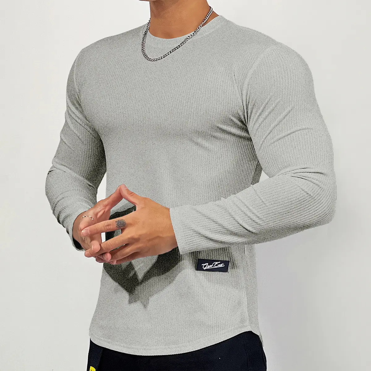 Men's Black Elastic Long Sleeve Training Top - Image 2