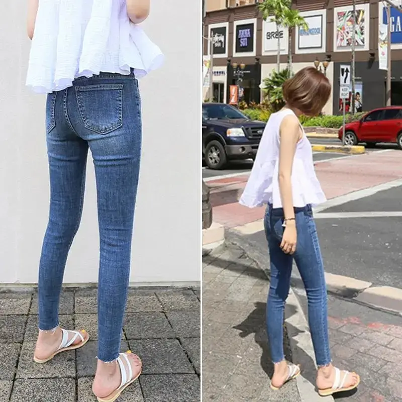 Jeans for Women, Elastic, Spring, Autumn and Summer, High-Waisted, Slim, Tall, Versatile, Tight-Fitting, Nine-Point Pencil Pants for Small Feet
