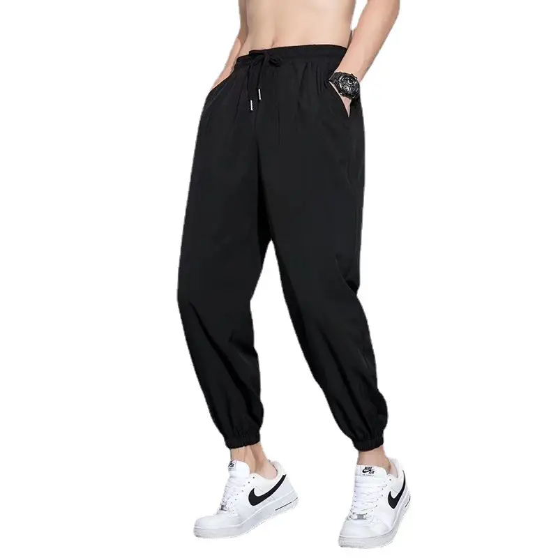 Men Black Ice Silk Jogger Pants 2023 - Image 7