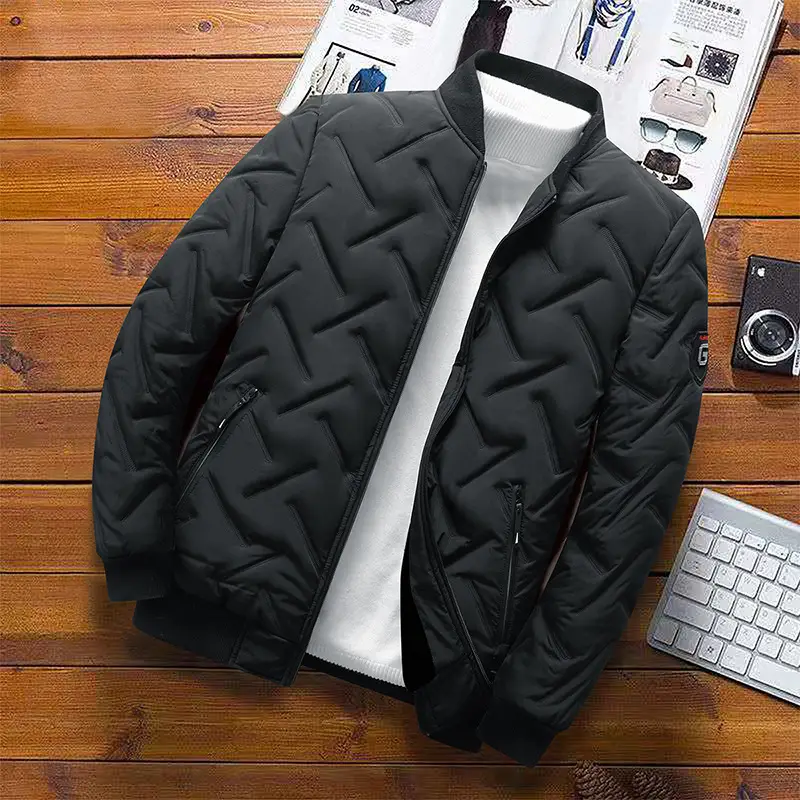Men's Grey Quilted Jacket with Stand Collar 2023