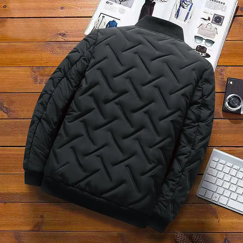 Men's Grey Quilted Jacket with Stand Collar 2023