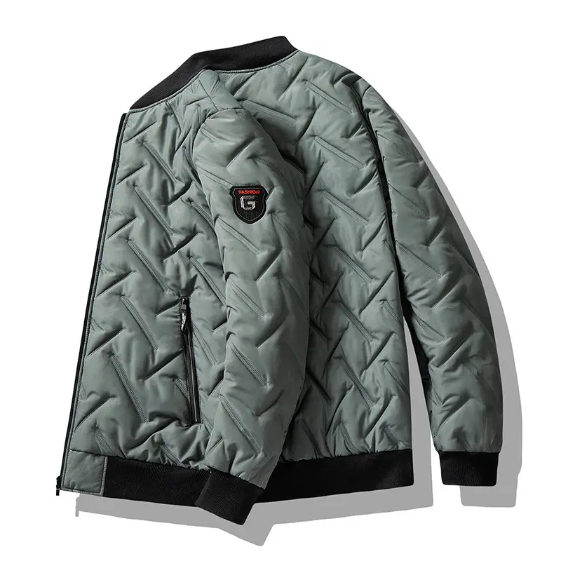 Men's Grey Quilted Jacket with Stand Collar 2023