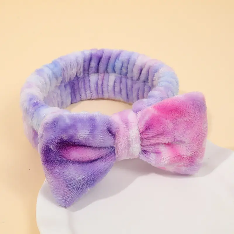 Flannel Bow Hair Bands Gradient Rainbow Women's Face Spa