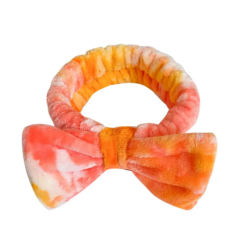 Flannel Bow Hair Bands Gradient Rainbow Women's Face Spa