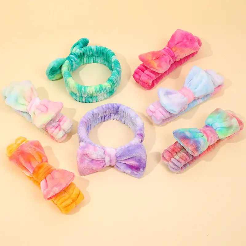 Flannel Bow Hair Bands Gradient Rainbow Women's Face Spa — feature 11