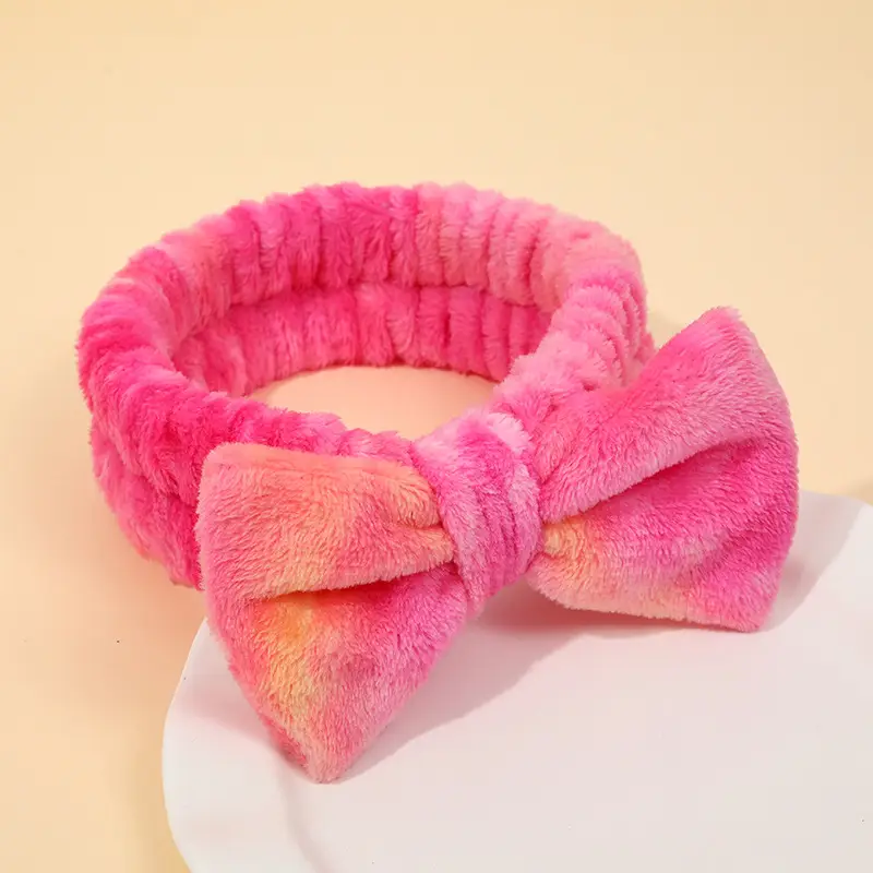 Flannel Bow Hair Bands Gradient Rainbow Women's Face Spa — feature 13