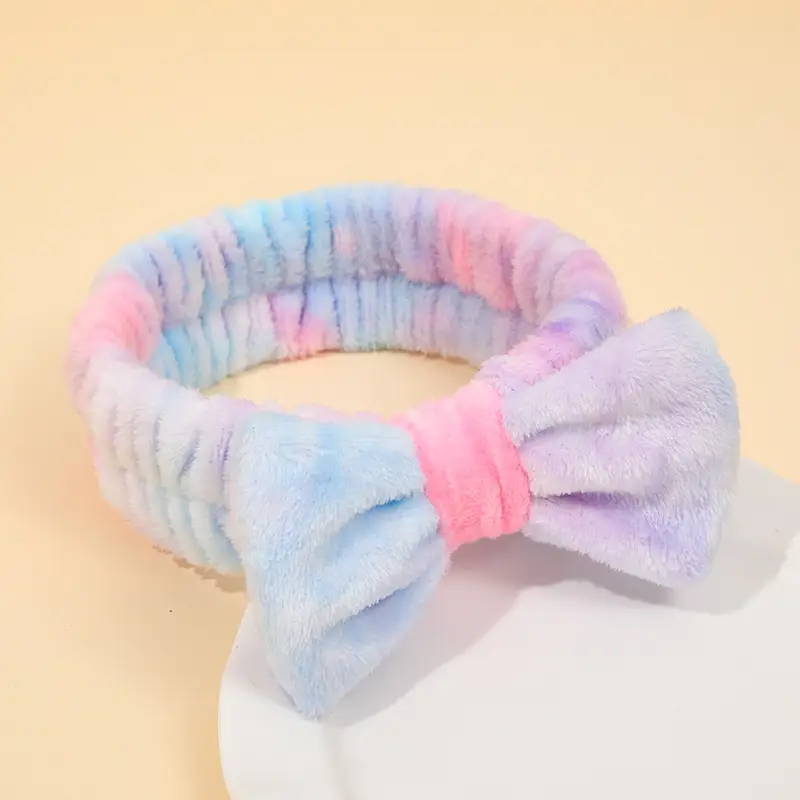 Flannel Bow Hair Bands Gradient Rainbow Women's Face Spa — feature 14