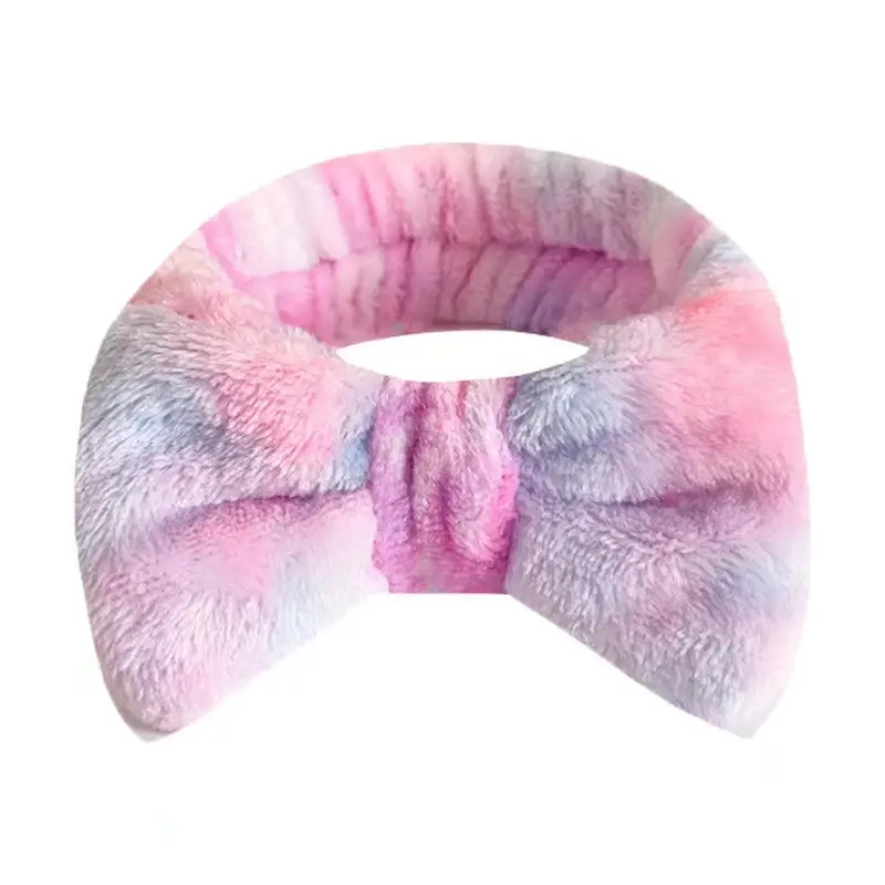 Flannel Bow Hair Bands Gradient Rainbow Women's Face Spa