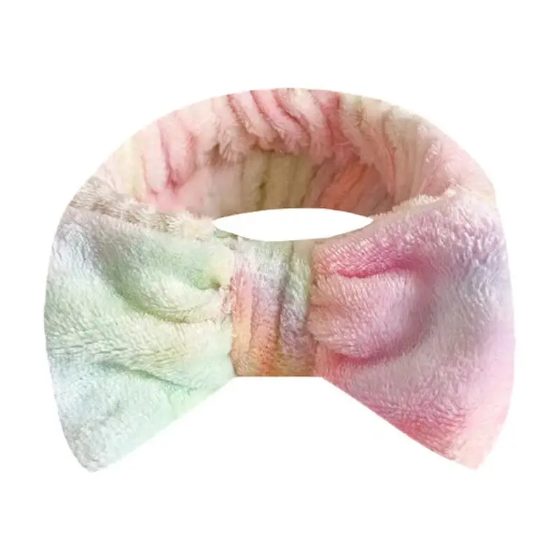 Flannel Bow Hair Bands Gradient Rainbow Women's Face Spa